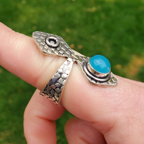 New Unique Chalcedony Open Cuff Silver Ring. - Picture 2 of 16